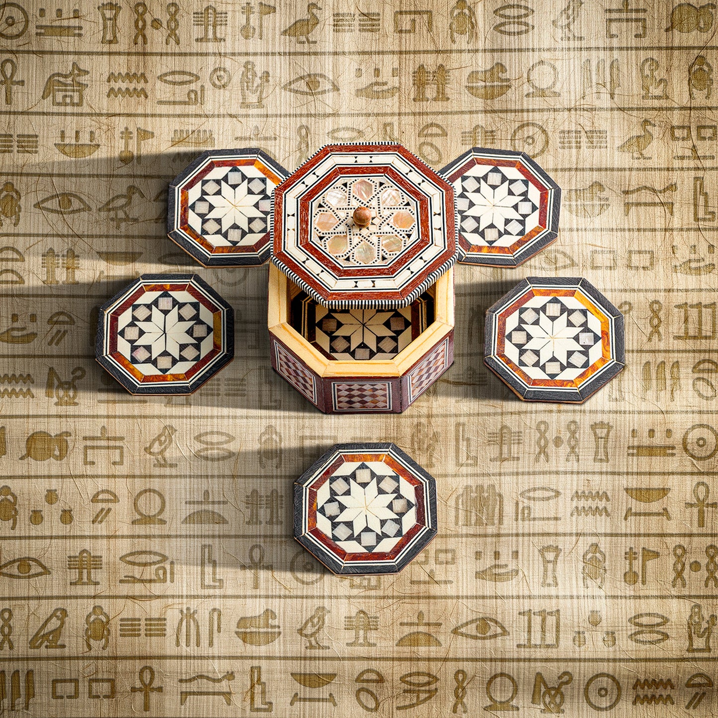 Octagonal Tea Coaster Box Embellished with Seashells