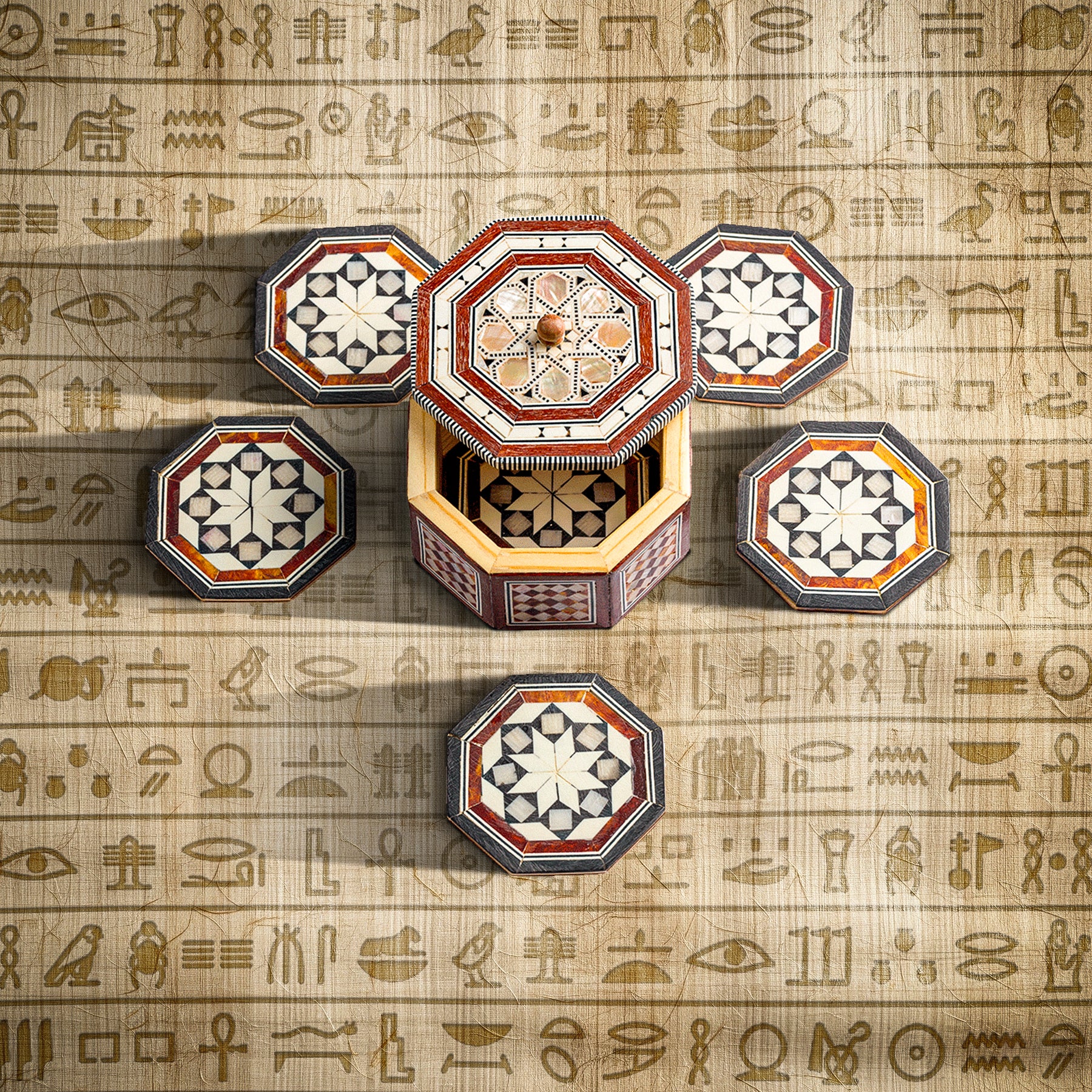 Octagonal Tea Coaster Box Embellished with Seashells